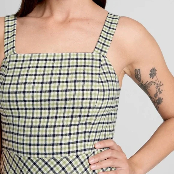 ModCloth Princess Highway Plaid Sleeveless Green Black Skater Dress Sz 8 Medium - Picture 5 of 12